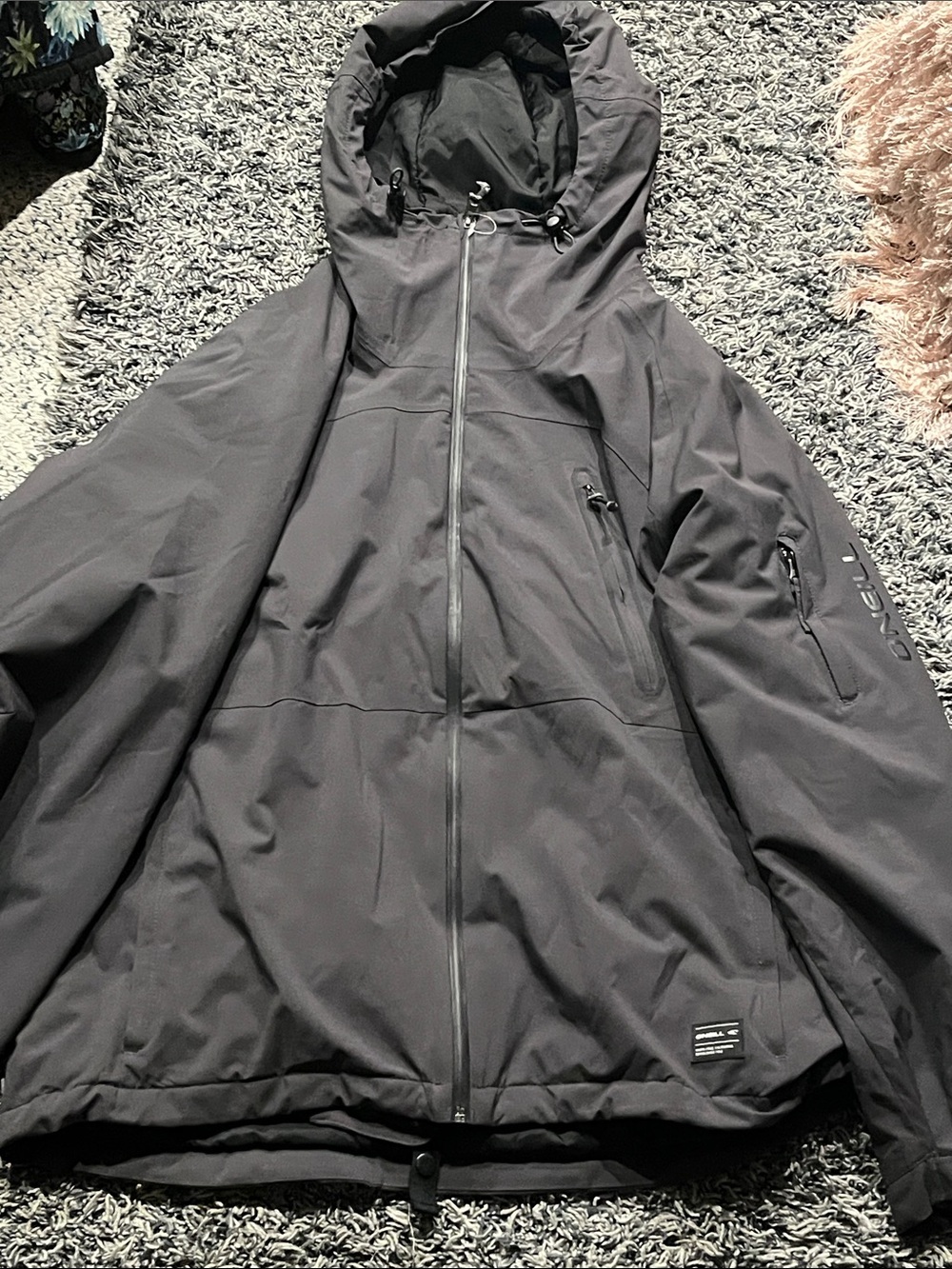 O'Neill Black Hooded Ski Jacket Snowboarding Size XL .